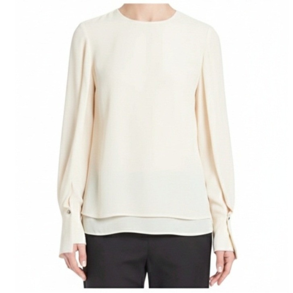 3.1 Phillip Lim Cream Silk Blouse 4 Double Layer Gold Button Sleeve Ivory NWT